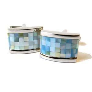    Afterthought Blue Mosaic mother of pearl Cufflinks Jewelry
