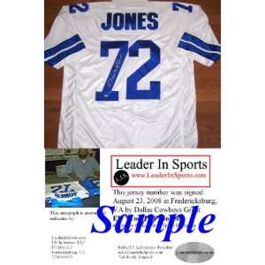  Ed Too Tall Jones Signed White Jersey   Dallas Cowboys 