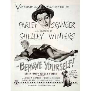 1951 Ad Behave Yourself Movie Farley Granger Shelley Winters RKO Radio 