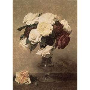  Roses in a Vase By Henri Fantin Latour. Highest Quality 