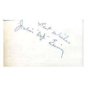 Julius Erving Autographed / Signed 3x5 Card