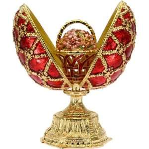  Faberge Double Red Easter Egg Basket with Flowers 