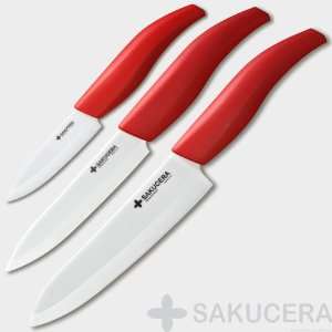  3 + 5 + 6 Inch Sakucera Red Ceramic Knife Chefs 