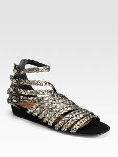 Sigerson Morrison   Metallic Leather Braided Flat Sandals    