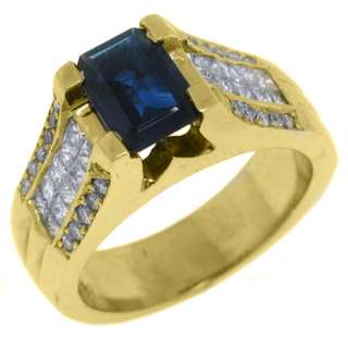 WOMENS BLUE SAPPHIRE DIAMOND ENGAGEMENT RING 3 CARAT EMERALD CUT 