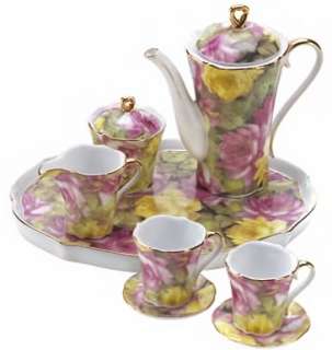 Cottage Elegant Chic Ceramic Mini Rose Garden Tea Set  