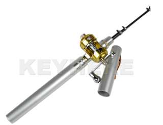 Mini Pocket Aluminum Alloy Fishing Fish Silver Pen Rod Pole + Reel