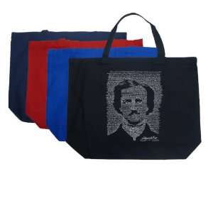 Large Red Edgar Allen Poe Tote Bag   Edgar Allen Poes Face created 