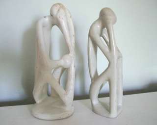 Pair of Kenya KISII Soapstone Abstract Art SCULPTURES Figurines  