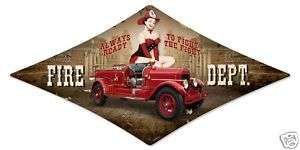 Fire Dept unique diamond shaped metal sign w/ pin up  