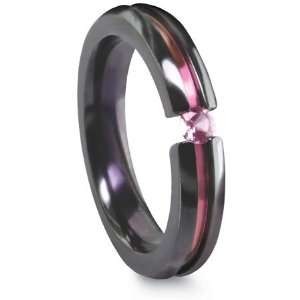  Pink Sapphire 4mm Black Titanium Ring Jewelry