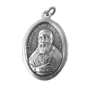  St. Francis De Sales Base Silver Oxidized Medal 20 Steel 