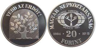 HUNGARY 20 FORINT 1984 PROOF  FORESTRY   TREE  F.A.O  