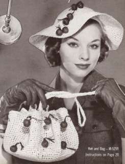 Vintage Crochet PATTERN Floppy Garden Hat Bag Purse 50s  