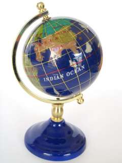 80mm Gemstone World Globe On Gold Stand  Blue  