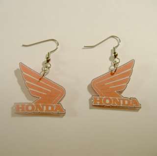 Honda Goldwing Orange Logo Motorcycle Biker Earrings  
