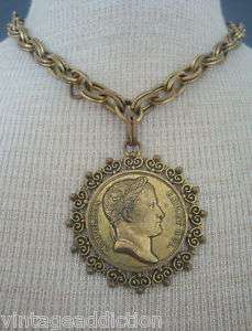   Napoleon Chunky Pendant On Gold Tone Chunky Chain Necklace  