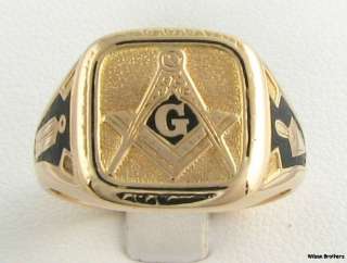   Vintage Enameled Symbol Mason Ring   14k Solid Gold Unique 8.3g  