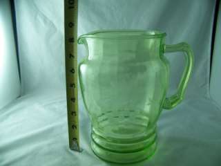 DEPRESSION GLASS GREEN PITCHER IN THE GRAPE PATTERN STANDARD GLASS CO 