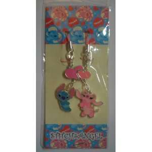  2 Disney Stitch and Angel Metal Cell Phone Charm Strap Set 