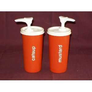  Vintage Tupperware Catsup and Mustard Dispensers w/ Pumps 