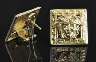   Vintage Two Tone 14K Gold Medusa Goddess Greek Key Omega Clip Earrings