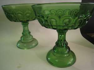 Antique EAPG Green Glass Pedestal Bowls/Compotes/Pair  