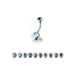 Crystaline Sapphire Colored Crystal Double Jeweled Belly Button Ring 