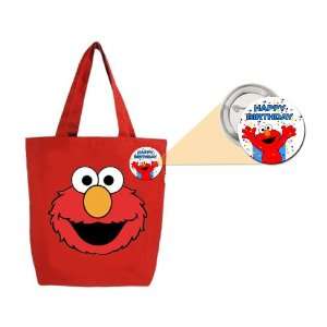  Elmo & Happy Birthday Button Pinback Canvas Mini Tote Bag 