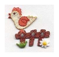 ROOSTER CROWING ON FENCE EMBROIDERED IRON ON APPLIQUE/PATCH  