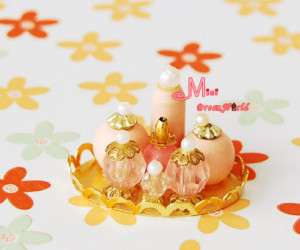 12 Dollhouse Miniature Gold Tray Pink Perfume Set  