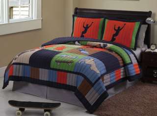   Skate Board Extreme Games Full Queen Quilt Bedding w/ Shams NEW  