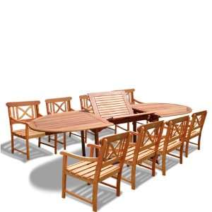 VIFAH V144SET18 Oval Extension Table and Wood Armchair Outdoor Dining 