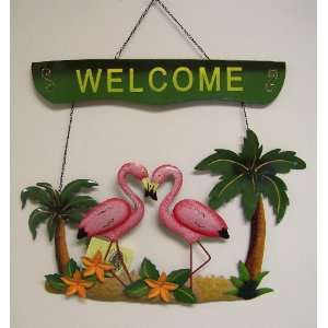  Pink Flamingo Palm Tree Welcome Wall Art Sign