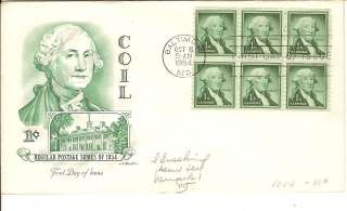 GEORGE WASHINGTON 1c POSTAGE FIRST DAY COVER   1954  