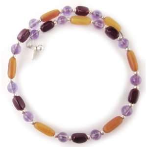 Sterling Silver, Amethyst, Cranberry Rhodalite, & Yellow Jasper Memory 