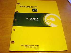 John Deere STX38 Lawn Tractor Operators Owners Manual (serial 100001 
