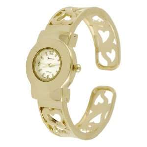 Geneva Platinum Womens Gold Heart Design Cuff Watch