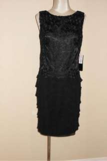NWT Jones New York Black Lace Tiered Chiffon Cocktail Dress 6 $168 