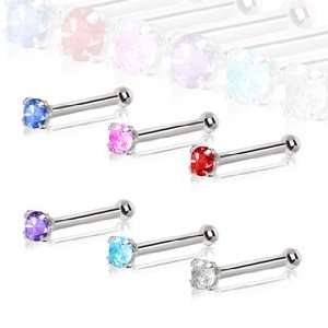  14Kt White Gold Stud Nose Ring with a Clear Prong Setting 
