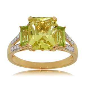  Peridot Ring W/ Diamond 14K Gold Green Quartz Ladies 