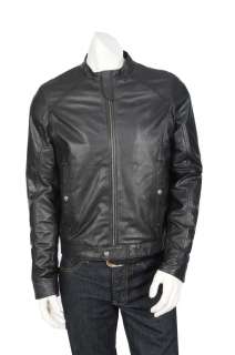 Mens Fitted Biker Style Leather Jacket   Style# FO DIESEL Black  