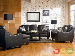 Java Modern Black Leather Sofa Love Seat, Chair & Ottoman Living Room 