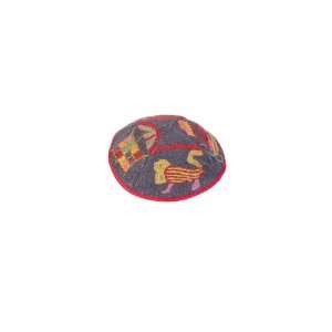  Yair Emanuel Gray and Red Cotton Hand Embroidered Kippah 