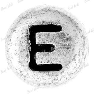 90 Alphabet English Letter E Flat Round Spacer Silver Acrylic Beads 