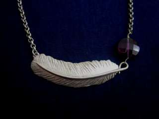 Liz Claiborne Steel Feather Gem Pendant Necklace #1669  