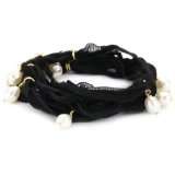 Ettika Black Vintage Ribbon Wrap Bracelet with Pearl Pendants