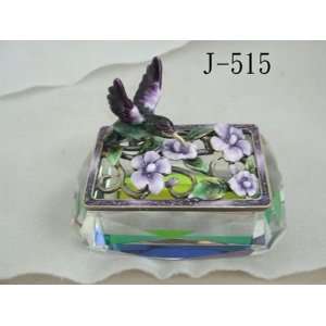   Jewelry Trinket Box W Hummingbird Flowers and Crystals