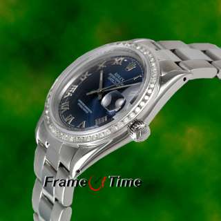 ROLEX Mens Diamond Datejust Blue Roman Dial Stainless Steel Oyster 