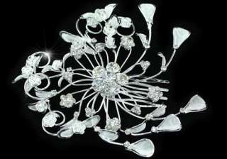 Wedding Flower Crystal Queen Silver Hair Comb T1355  